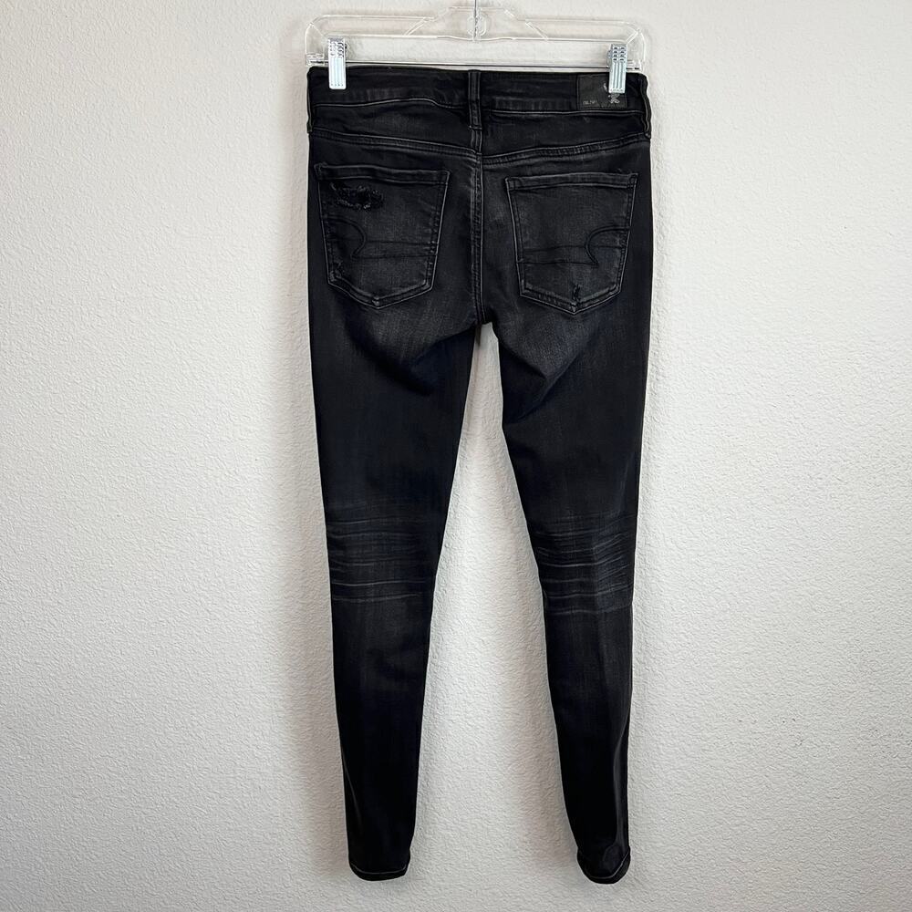 American Eagle Jegging Women's 2 Reg Black Skinny Low Rise AEO Denim X Stretch - Picture 3 of 7